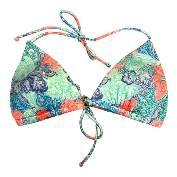 Victoria's Secret Bikini Top Padded Triangle Women's M Paisley Green Orange Blue - Picture 1 of 9